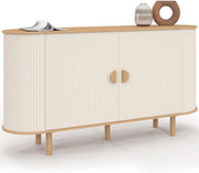 Credenza KANEL a 2 ante beige e legno effetto scanalato da 140 cm