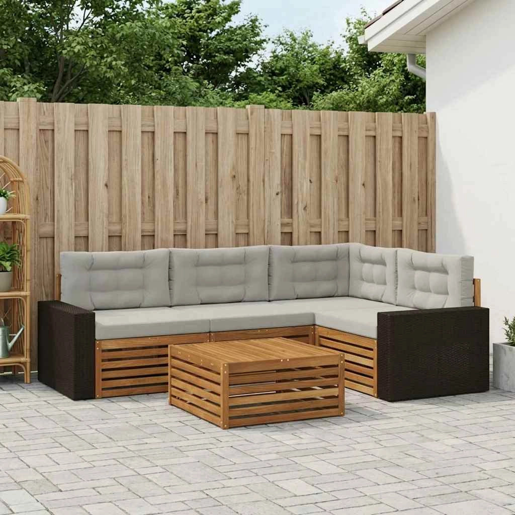 Set di divani da esterno 5 pz Naturale e Grigio Chiaro 3383334