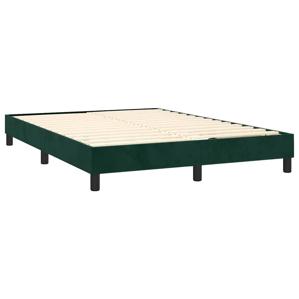 Letto a Molle con Materasso e LED Verde Scuro 140x200cm Velluto