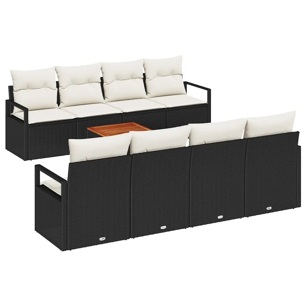 Set Divano da Giardino 9 pcs Nero e Crema polyrattan 3356346