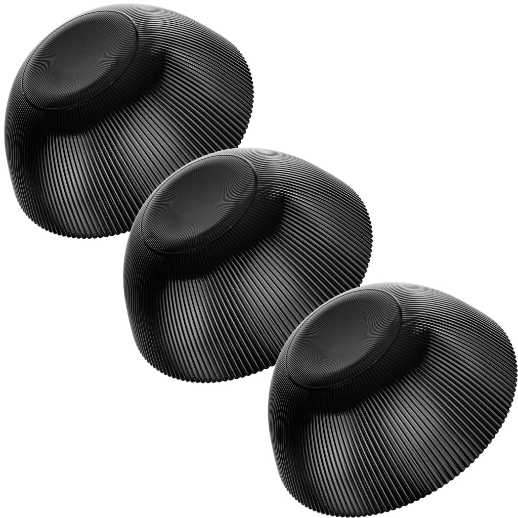 Set di 3 ciotole da insalata KADAX in vetro da 20 cm per zuppe e snack, nere, scanalate.