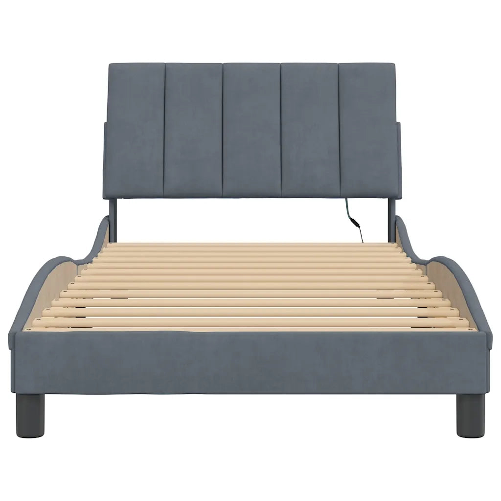 Giroletto con LED senza Materasso-Struttura Letto Hanko Grigio Scuro 100x200 cm in Velluto