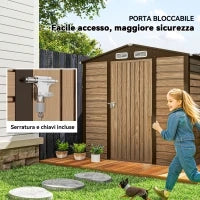 Casetta da Giardino in Acciaio con Prese d'Aria e Catenaccio, 1.9x1.3m, Colore Quercia