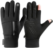 Manici per bicicletta per uomini, adatti per bicicletta in condizioni esterne in inverno, imbottiti con fleece per calore, impermeabili con touchscreen, lasciano liberi due dita.