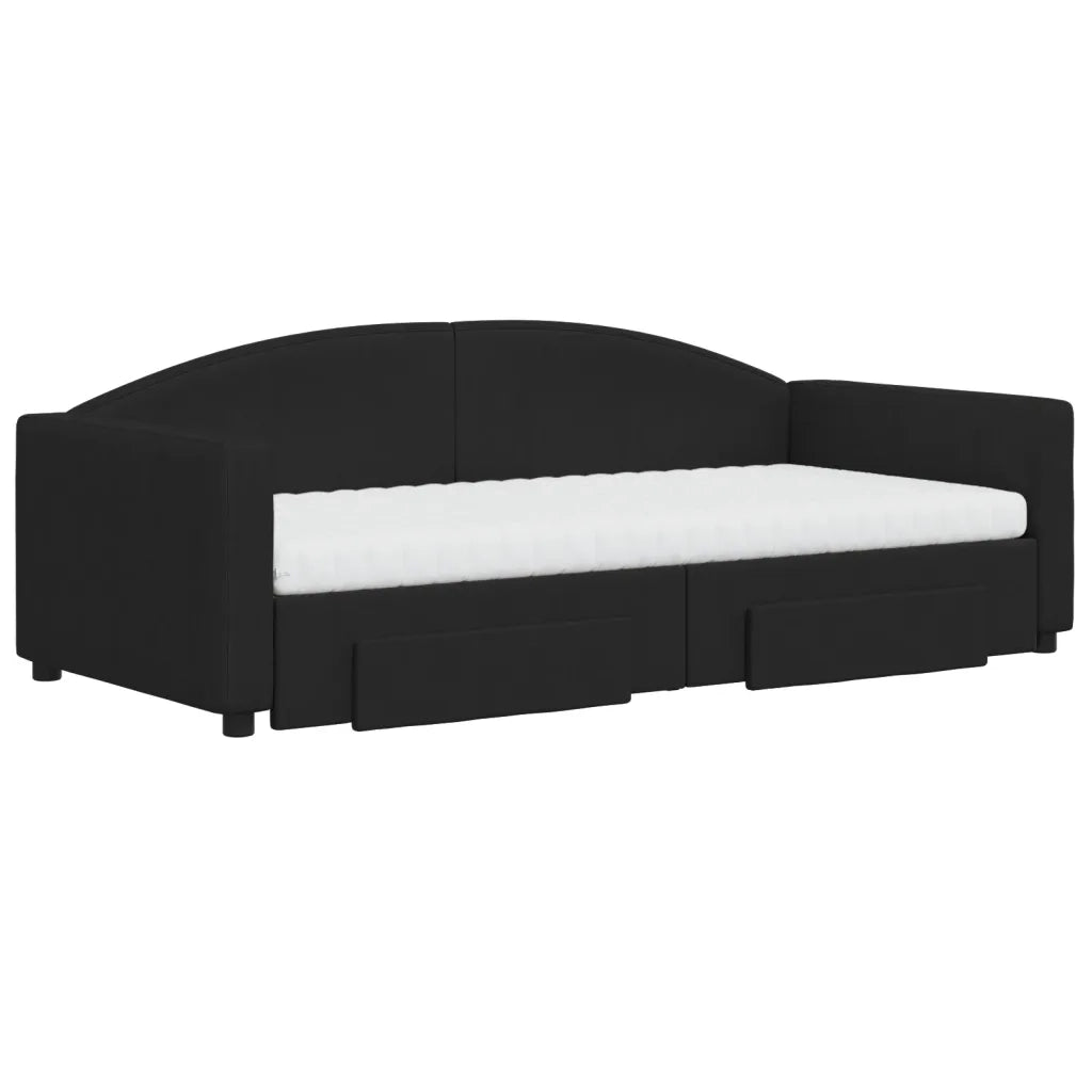 Divano Letto Estraibile con Cassetti Nero 90x190 cm in Tessuto