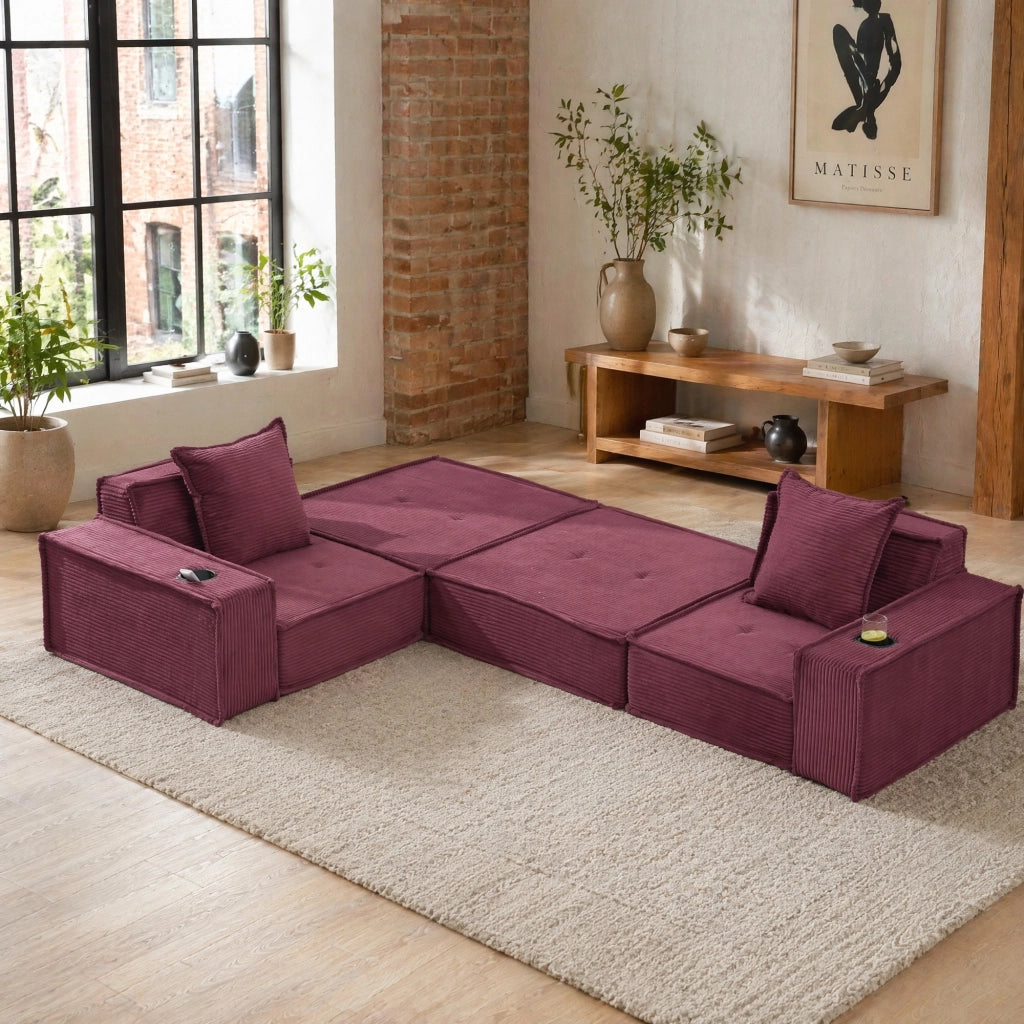 DIVANO 162x78x66 cm in tessuto a coste rosso vino con 2 cuscini