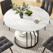 Tavolo da pranzo rotondo con piano in MDF effetto marmo e vano contenitore per soggiorno e cucina nero 80 × 80 × 76 cm