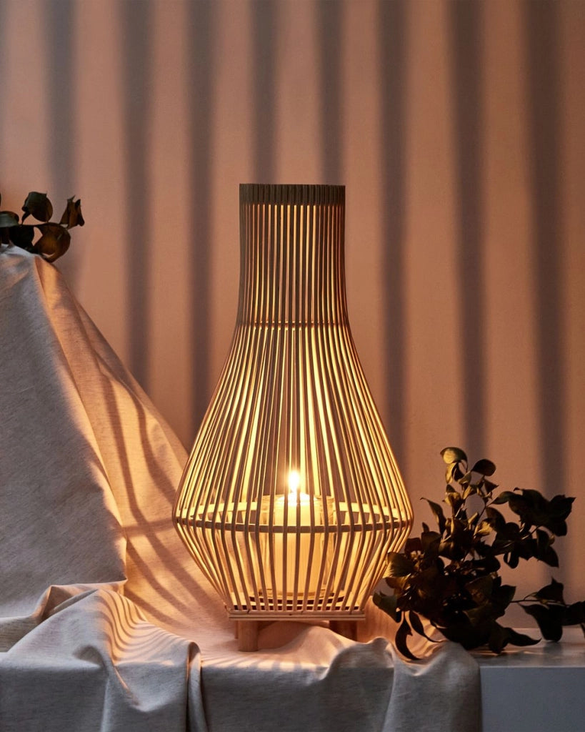 Lanterna in legno di salice con supporto in vetro 58 cm stile boho soggiorno sala da pranzo