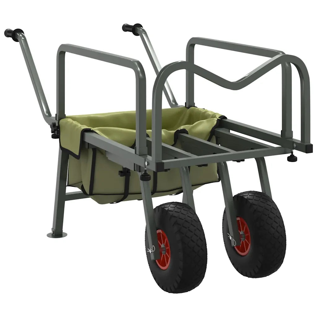 Carrello da Pesca Verde con 2Ruote Acciaio Verniciato a Polvere