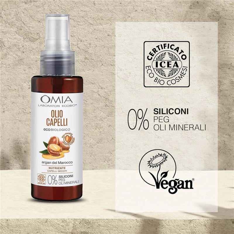 OMIA OLIO CAPELLI ECO BIO CON ARGAN DEL MAROCCO PER CAPELLI SECCHI SPENTI E FRAGILI RISTRUTTURANTE SENZA SILICONI 100 ML