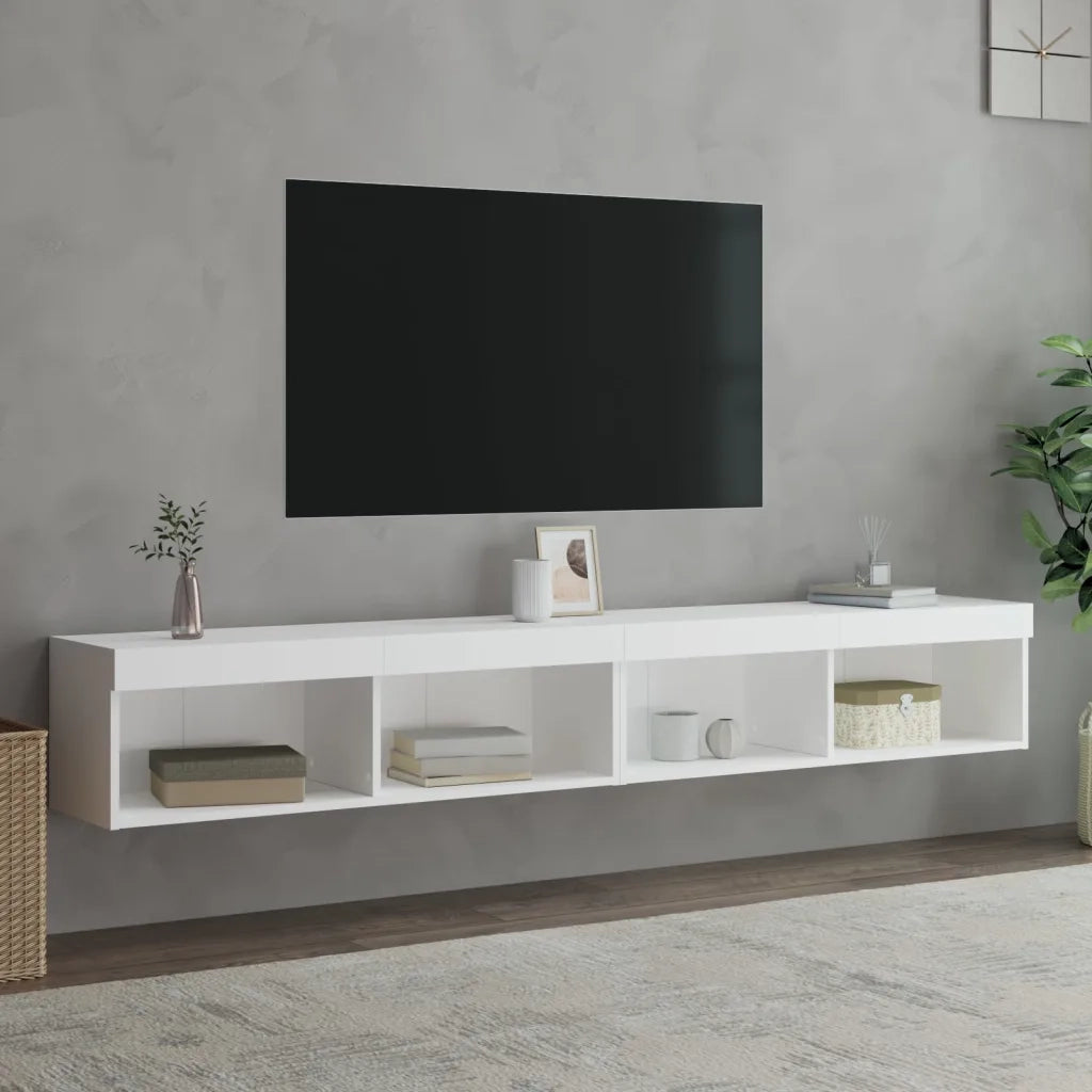 Mobili Porta TV con Luci LED 2 pz-Set di 2 Credenza per TV Bianchi 100x30x30 cm