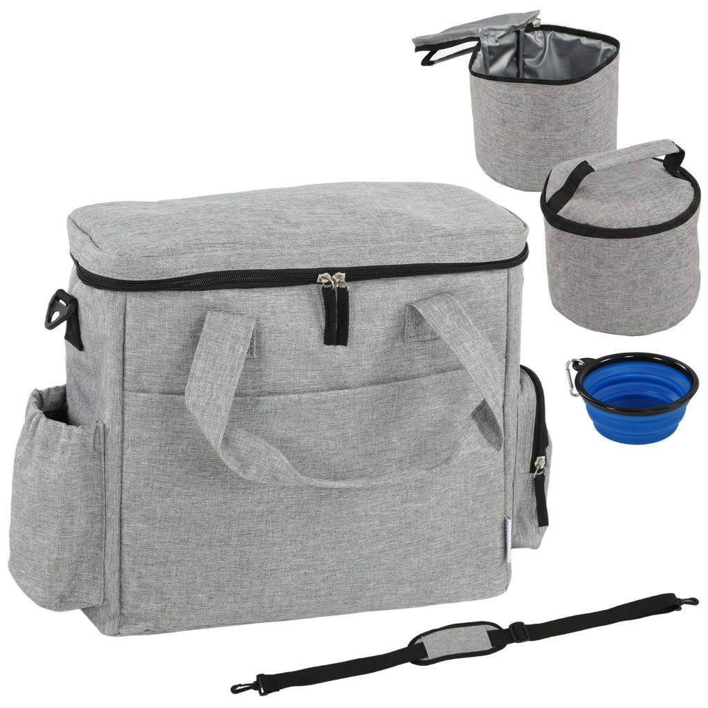 Borsa di trasporto per cani 38 x 17 x 35 cm ciotola pieghevole tracolla imbottita minimalista moderna in poliestere grigio chiaro 21_0007266