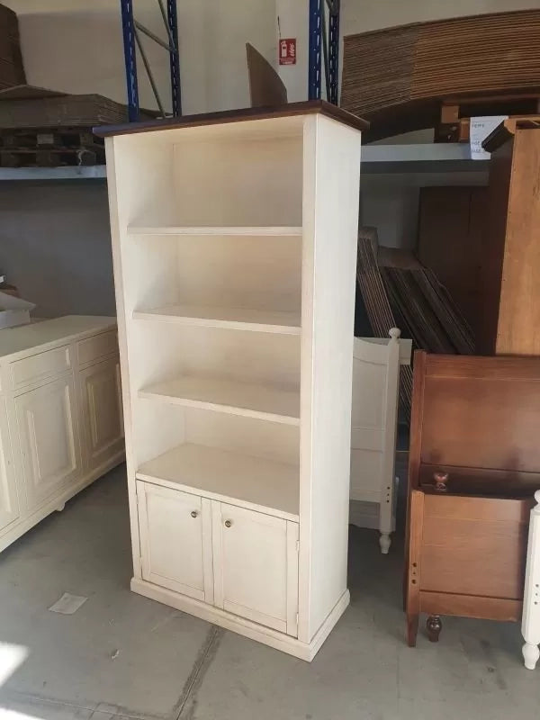 Libreria 2 porte 3 ripiani legno shabby bianco anticato noce 90x41x186 - Mobili 2G
