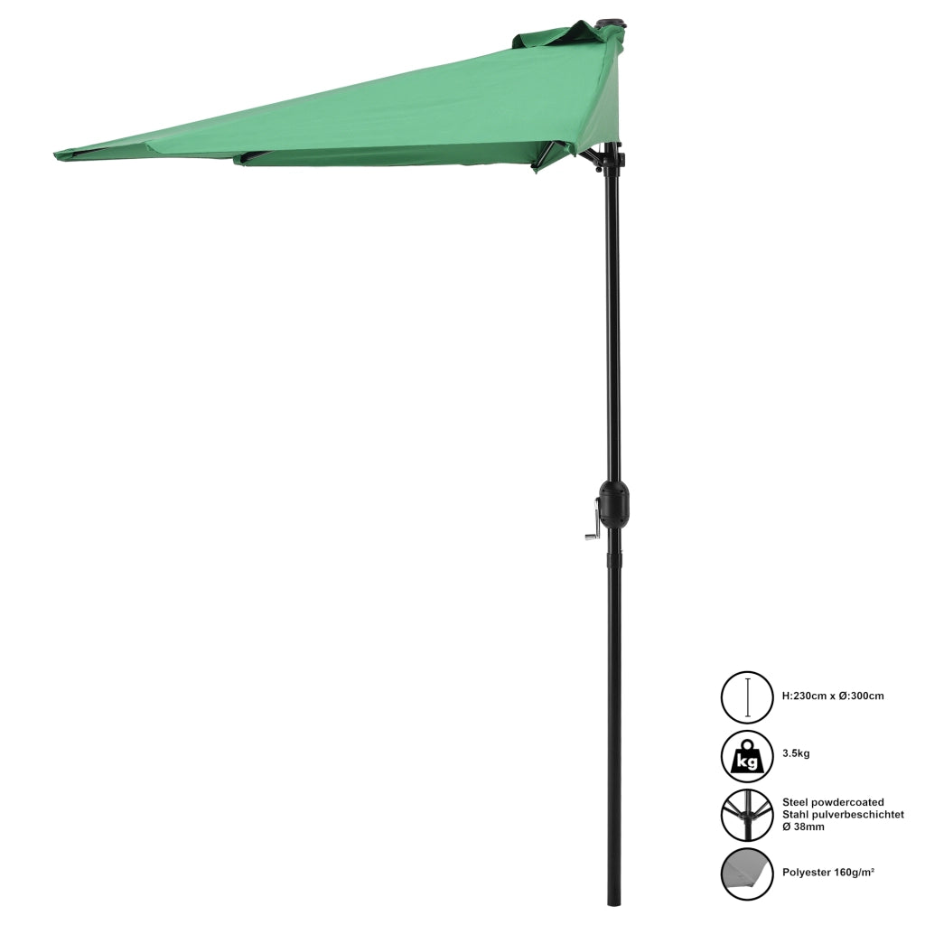 Ombrellone a Semicerchio Eger Parasole a Mezzaluna 300x150 cm Verde casa.pro
