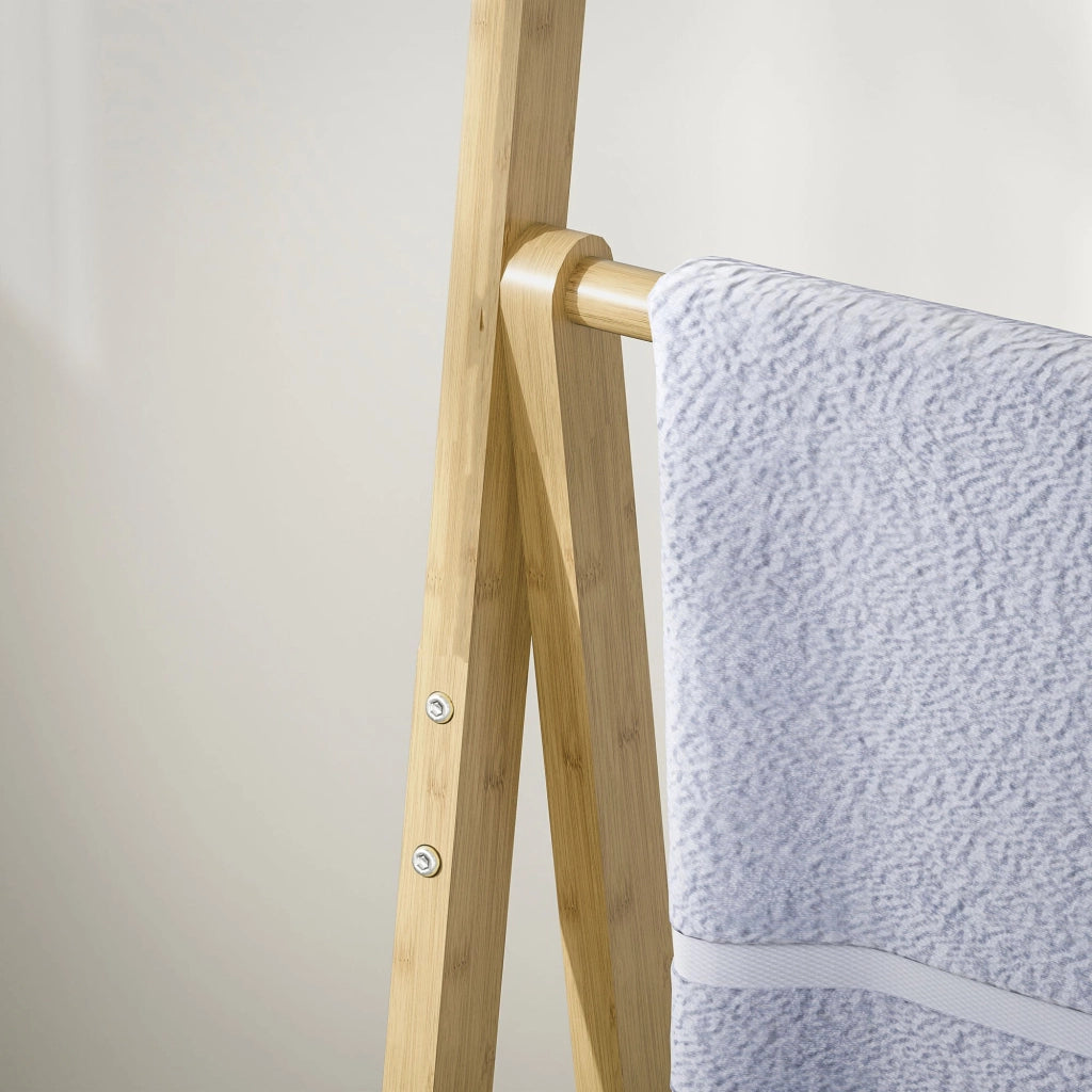 Scaffale Bagno 3 Ripiani Autoportante e Pieghevole con Porta Asciugamani 53,5x30x153 cm in Legno di Bambù