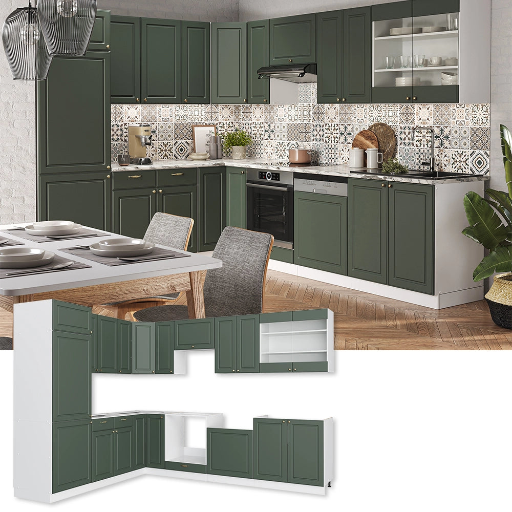 Cucina angolare completa Fame-Line Verde-oro rustico/Bianco 287 x 60 cm, PL Rovere Vicco