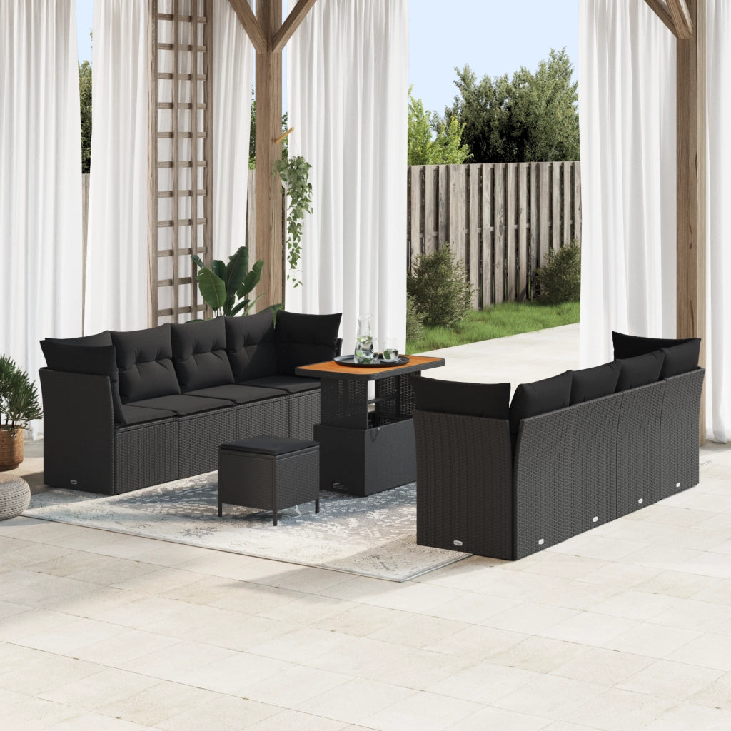 Set divano da giardino  da 11 pezzi con cuscini polyrattan nero
