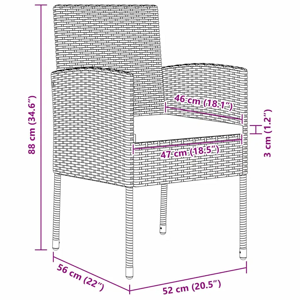 Set da Pranzo per Giardino con cuscino 5 pcs Nero polyrattan 3379921