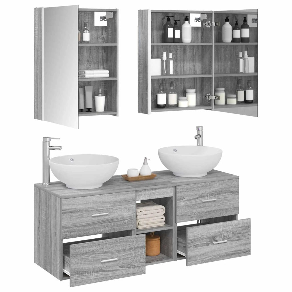 Set di mobili per il bagno 5 pcs Sonoma grigio 3406972