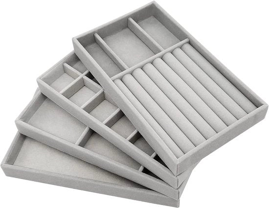 Lettore di gioielli 4 pannelli, organizzatore di accessori da orecchio, ripiano per gioielli, contenitore per esposizione e conservazione di orecchini, collane e anelli (grigio)