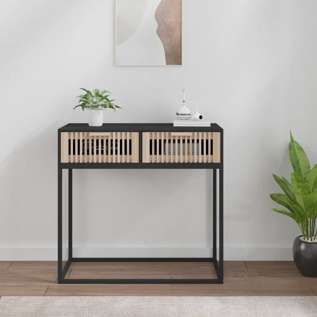 Tavolino Consolle-Tavolino da soggiorno-Tavolo Nero 80x30x75 cm Legno Multistrato e Ferro