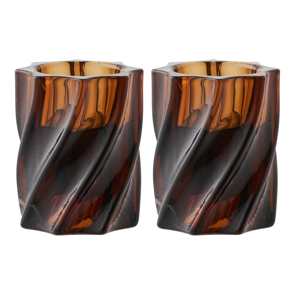 Portacandela HN24, Marrone, Vetro, 6x6x7,5 cm