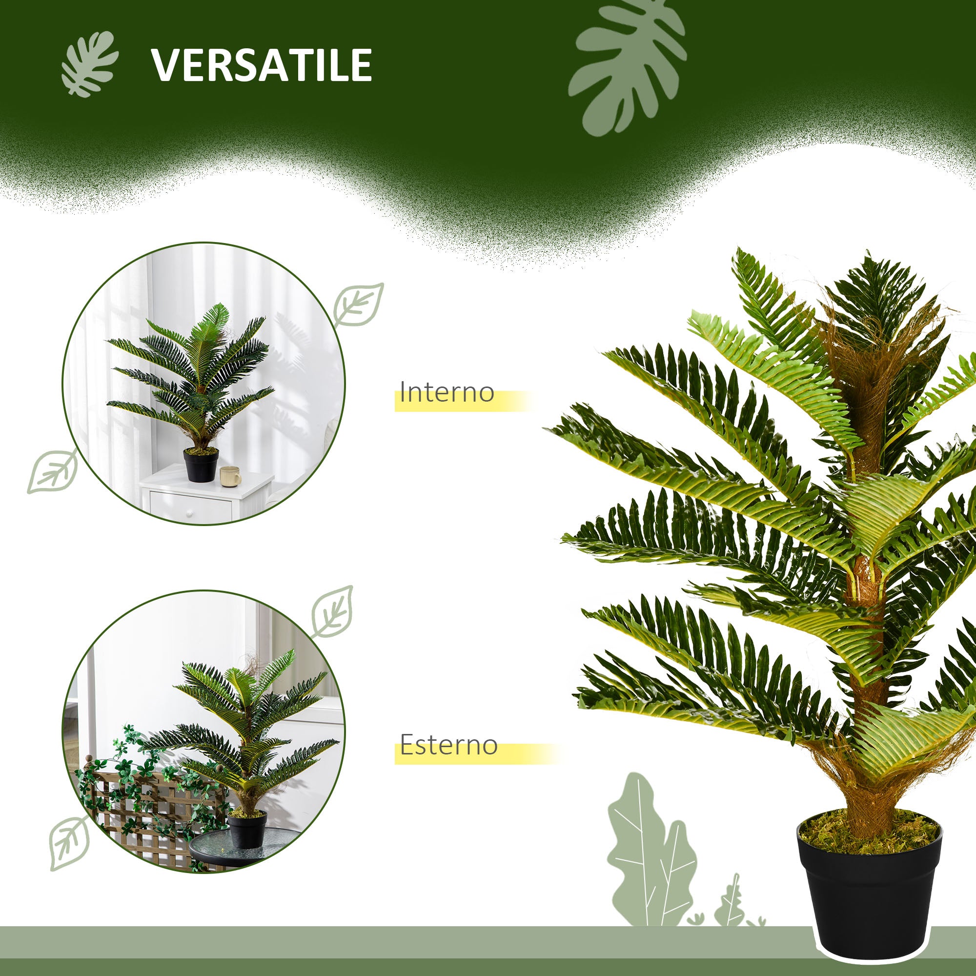 Pianta Artificiale di Palma con 18 Foglie Altezza 85 cm Vaso Incluso Verde