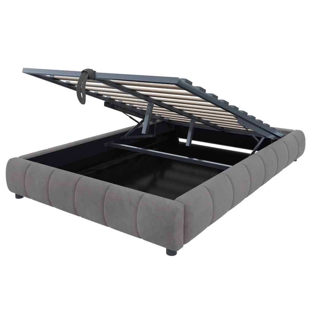OKWISH Letto Contenitore 140×200 cm, Letto Matrimoniale con LED Bianca, Sollevamento Idraulico e Vano Contenitore, senza Materasso, Grigio