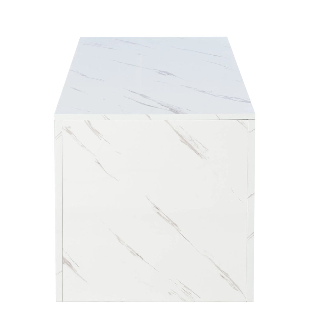 Tavolino da salotto moderno con LED USB; 100 x 50 x 50 cm; bianco lucido effetto marmo