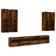 Set di 7 pezzi: armadio credenza mobile TV per soggiorno camera da letto e sala da pranzo da parete con luci LED finitura rovere fumé marrone 02_0025363