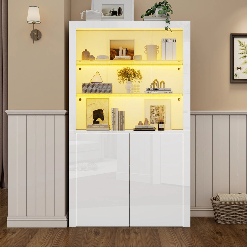 Mobile Vetrina con LED e Vetro Temperato ¨C MINIMAL ¨C Bianco Lucido, 100x35x170