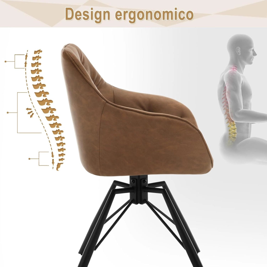Set di 8 Sedie per Sala da Pranzo Girevoli a 360°, Sedie da Cucina Imbottite con Gambe in Metallo, Poltroncine in PU per Camera da Letto, Soggiorno, Ufficio, Marrone chiaro EZS61hbr-8