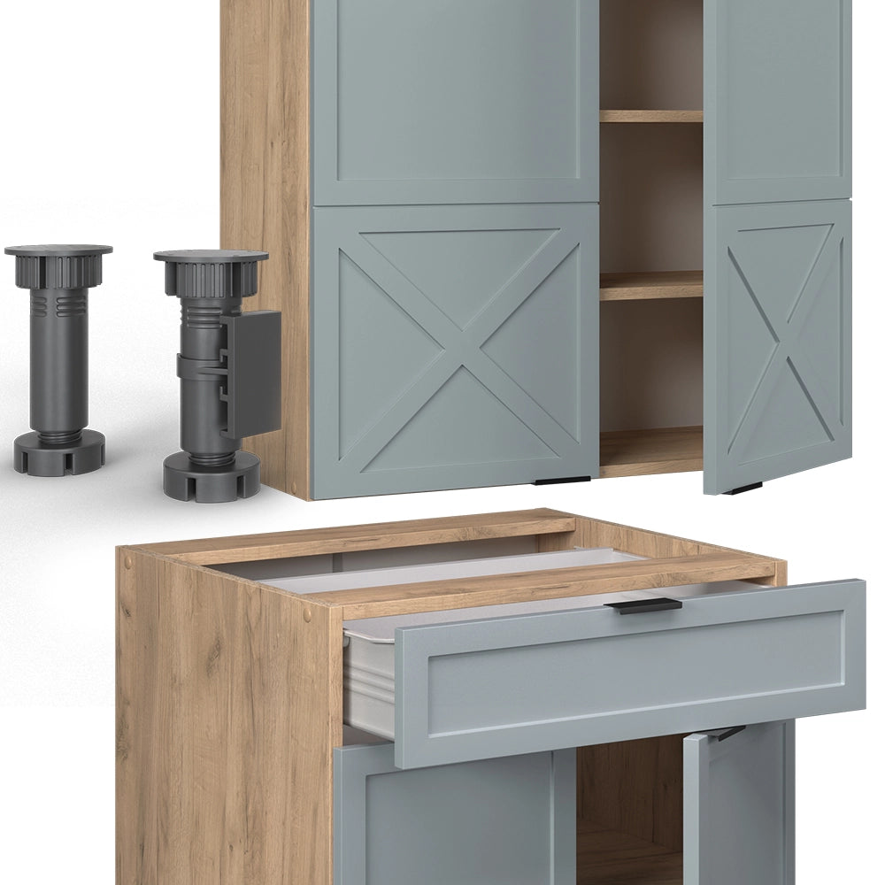 Cucina completa Fame-Line Blu-grigio chiaro/Rovere dorato 140 cm, PL Marmo Vicco