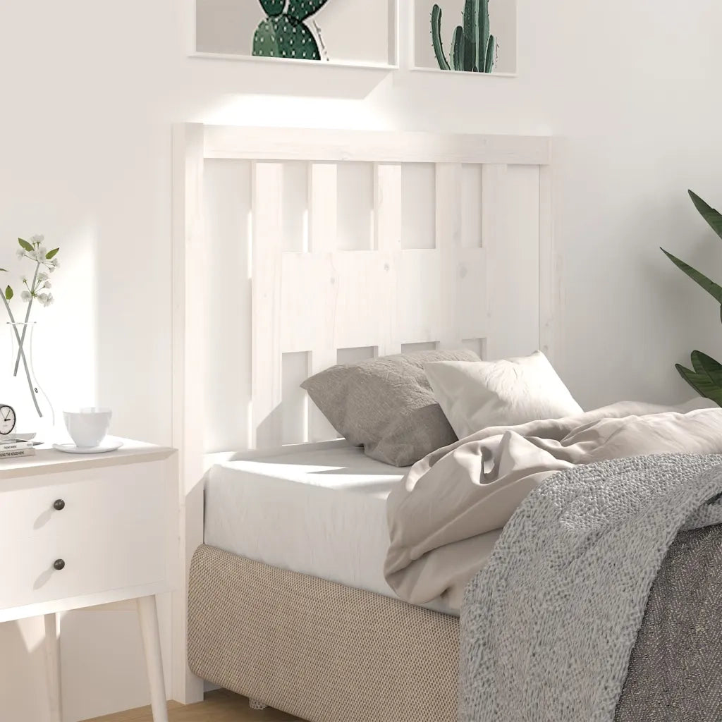 Testiera per Letto Bianca 106x4x100cm in Legno Massello di Pino