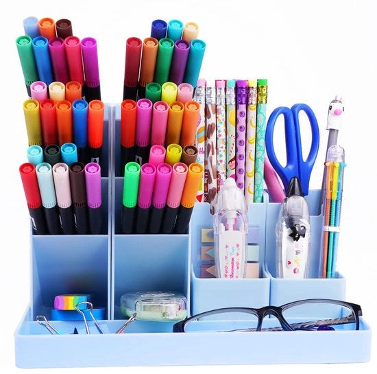 Organizzatore per scrivania, 5-pack Organizzatore per scrivania con caricabatterie, Organizzatore multifunzione per ufficio, Organizzatore per materiali artistici per pennarelli, ufficio, casa, scuola (Blu)