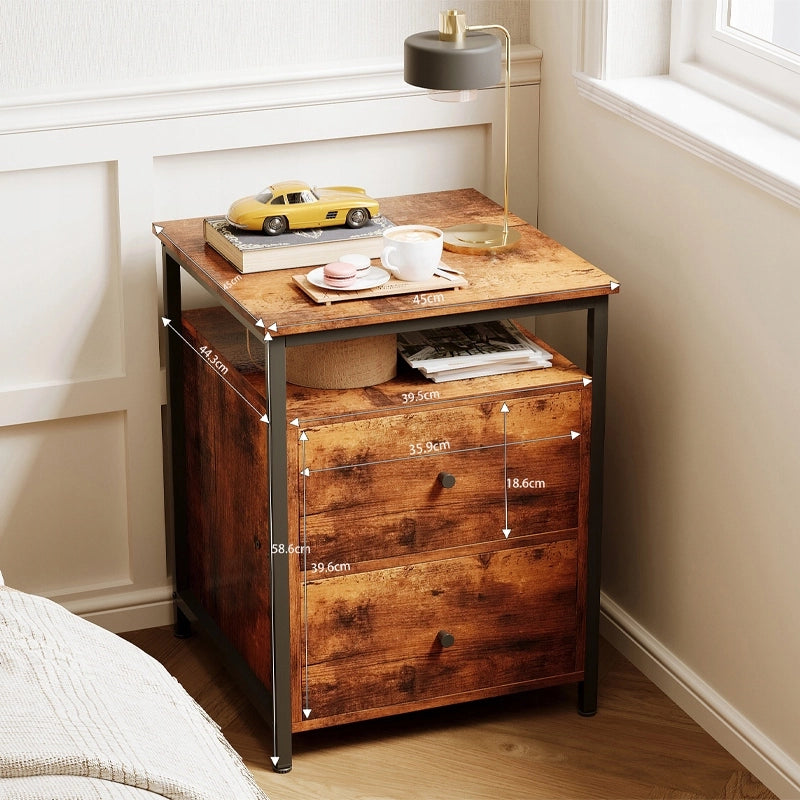 Comodino tavolino per camera da letto soggiorno cassetti loft marrone rustico retrò