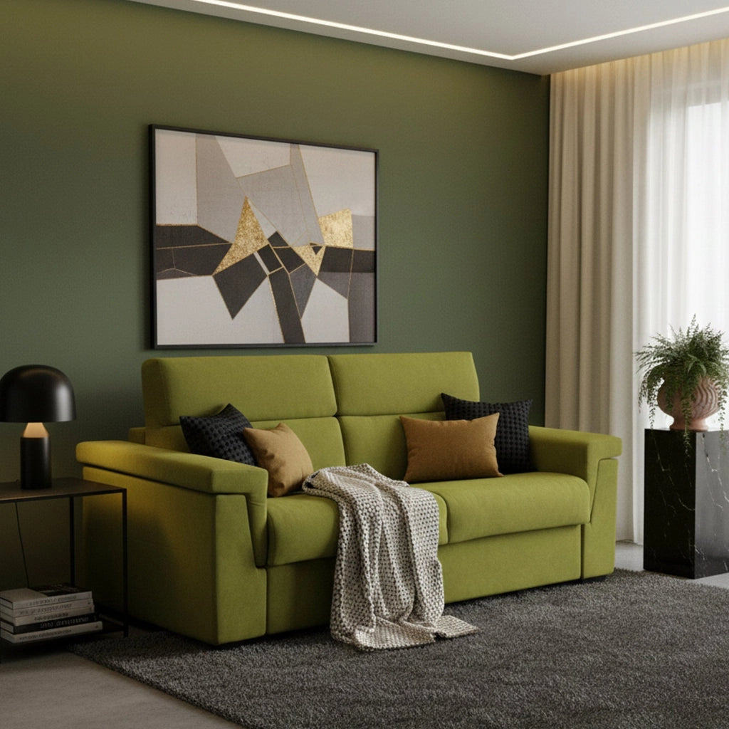 Benedetto, Divano Letto 3 Posti Sfoderabile Made in Italy, 225x95 cm Verde