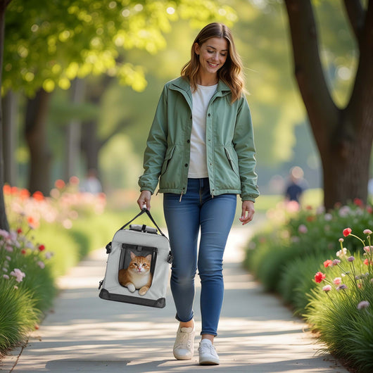 Fudajo Trasportino pieghevole grigio per animali domestici Taglia M (60x42x44cm), maniglia copertina