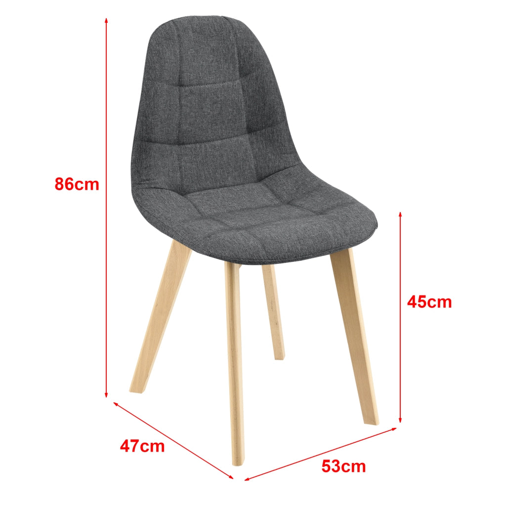 Set di 4 Sedie Imbottite per Sala di Pranzo/Attesa/Salotto/Studio - 4 Sedie in Stile Trapuntato - Rivestimento in Tessuto, Gambe in Legno di Faggio - Grigio Scuro