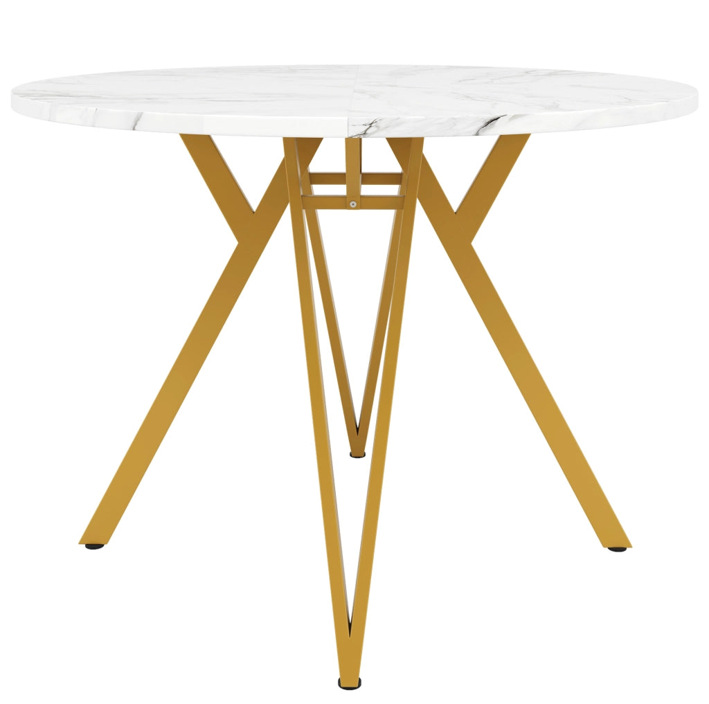Tavolo da pranzo rotondo Ø100 cm effetto marmo oro
