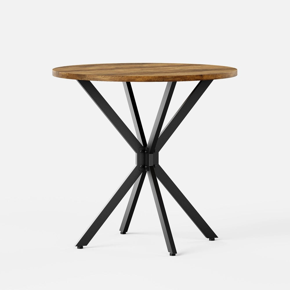 Tavolo Rotondo in Legno Stile Rustico ¨C MINIMAL ¨C Marrone e Nero, 80 cm