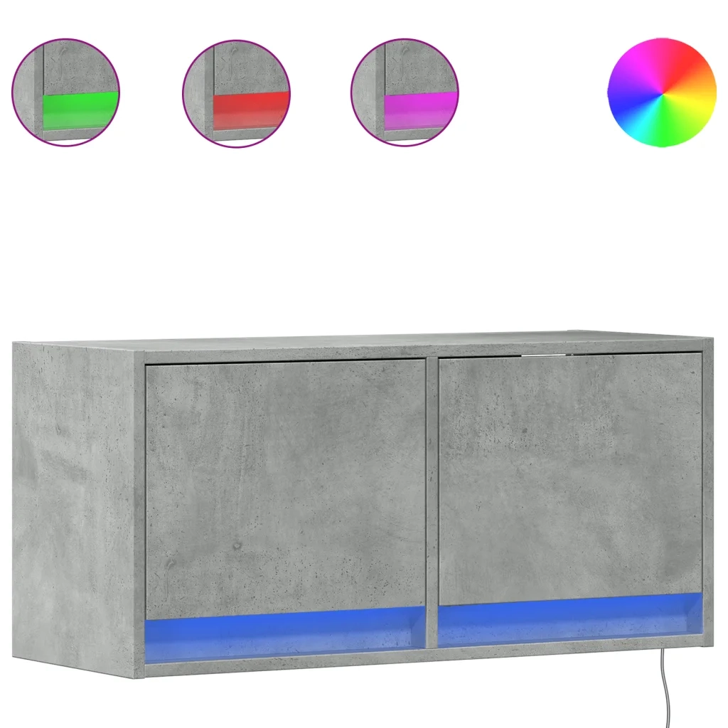 Mobile TV a Parete con Luci LED Grigio Cemento 80x31x35 cm 852358