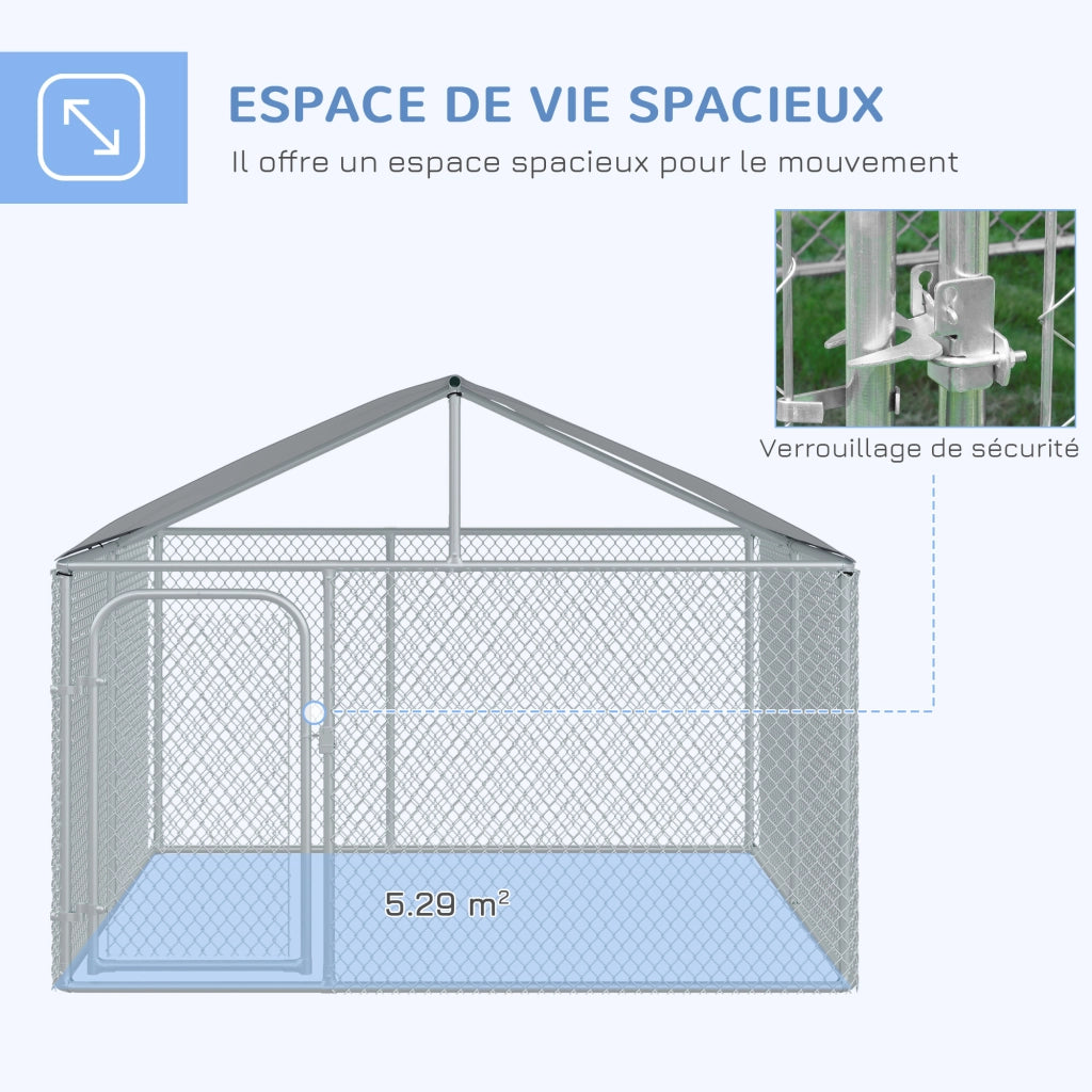 Recinto per Cani Esterno Coperto in Acciaio Galvanizzato ¨C zephmum ¨C Grigio 230x230x175 cm