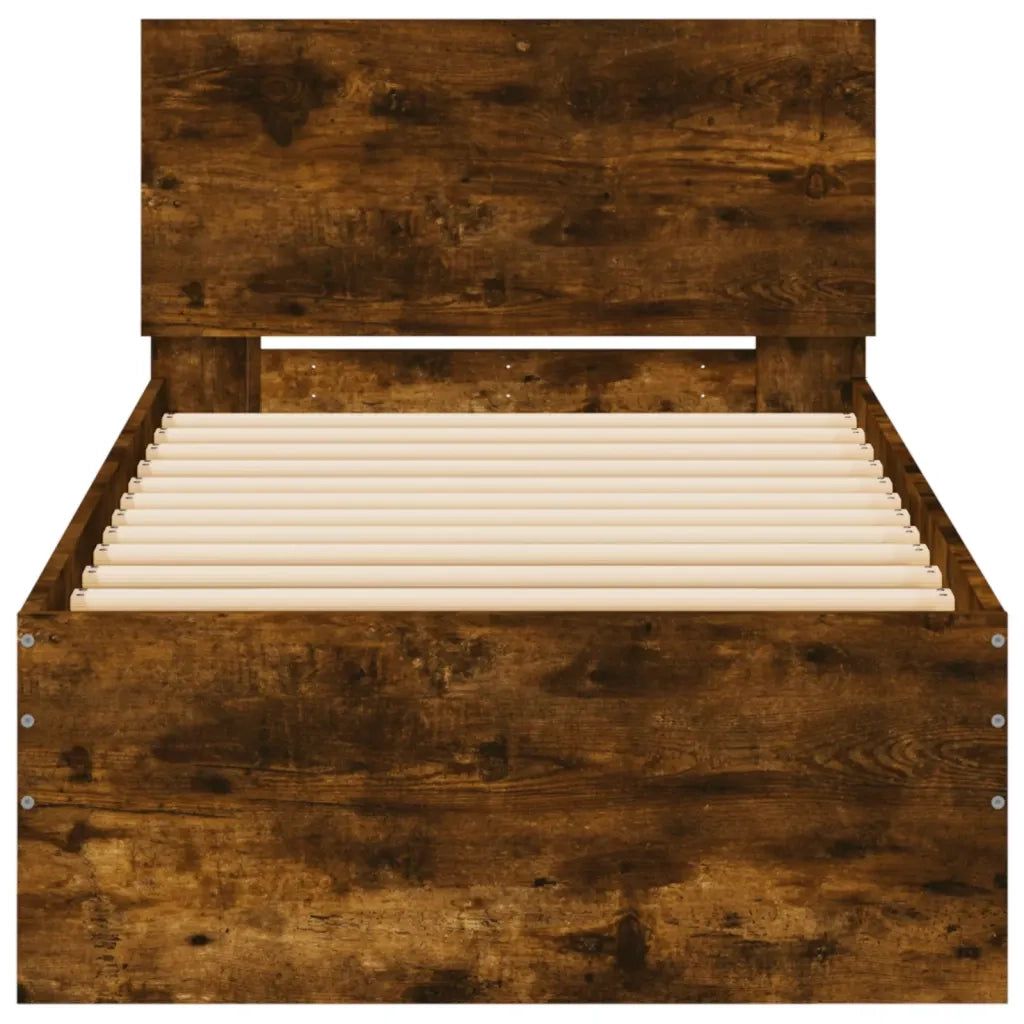 Letto singolo | Letto per adulti | Giroletto con Testiera Rovere Fumo 75x190 cm Legno Multistrato