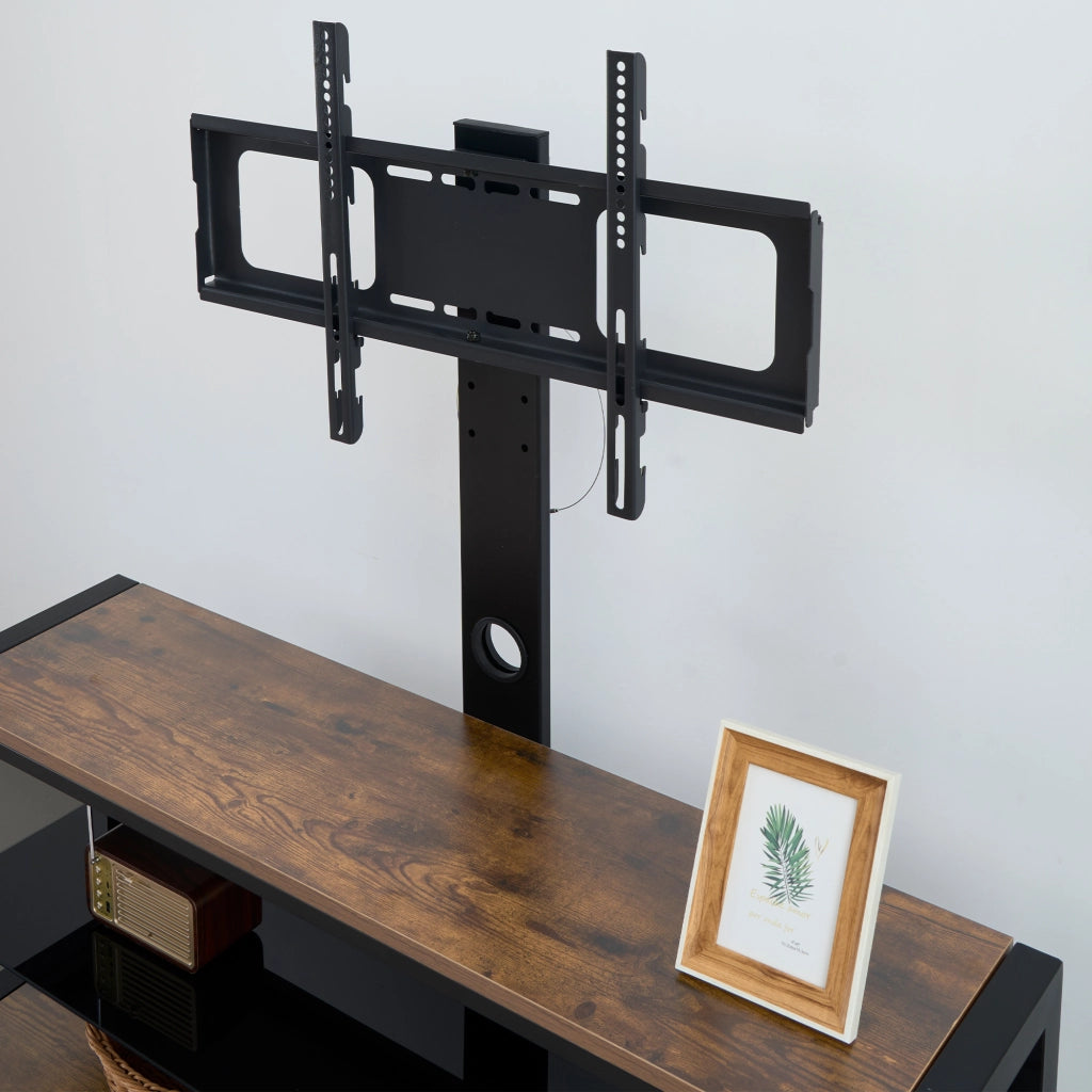 Mobile TV con 3 ripiani; supporto orientabile e passacavi - per soggiorno - in MDF e metallo - 116×42×125 cm - marrone