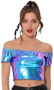 Top da donna con maniche corte, senza spalla, in poliestere soffice con fibre di poliestere morbide
