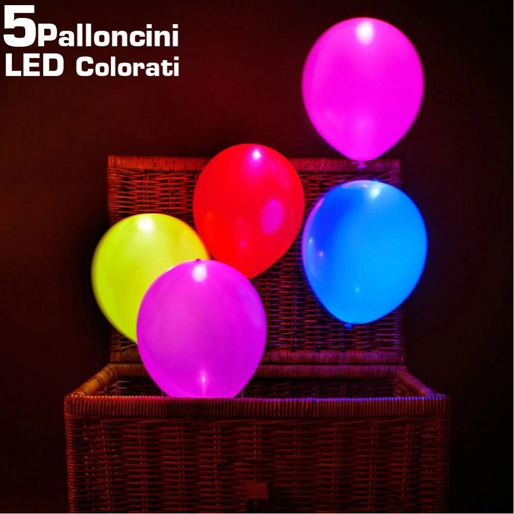 Trade Shop - Palloncini Luminosi Led Colori Assortiti Confezione 5 Pezzi 30 Cm Eventi Party -