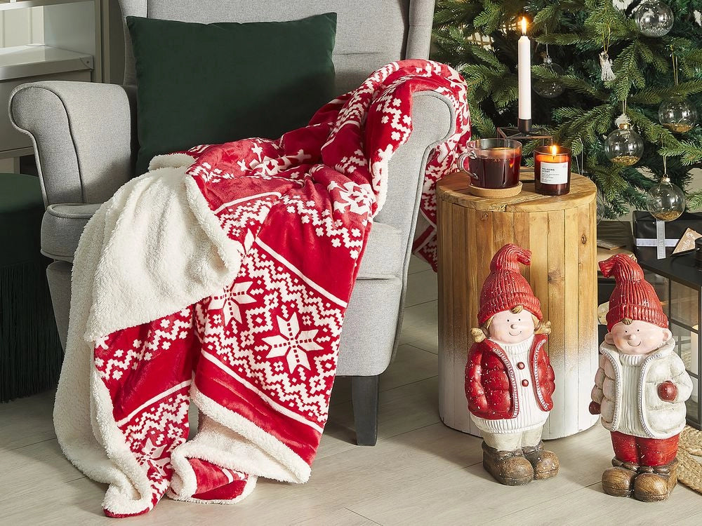 Plaid Coperta Flanella Rossa 150 x 200 cm Inverno Lanuginoso Classico Inverno Stagionale Maglione Di Natale Modello