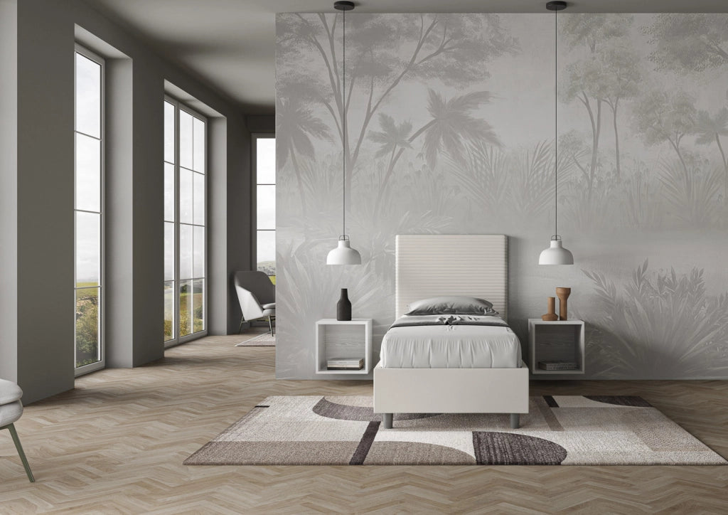 BS COM Letto singolo con rete imbottito 90x190 similpelle bianco
