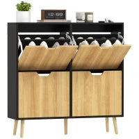 Mobile Portascarpe Stretto con 4 Cassetti Ribaltabili e Ripiani Regolabili per 16 Paia 95x26x95 cm Naturale e Nero